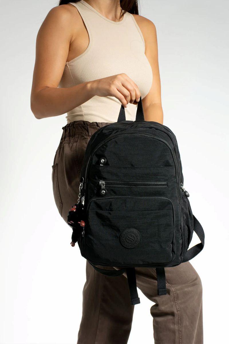 Sanmorris Unisex Suya Dayanıklı Kumaş Çok Gözlü Laptop Bölmeli Orta Boy Seyahat ve Okul Çantası SİYAH