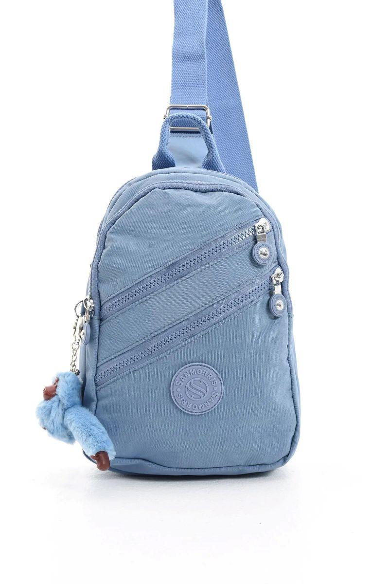 Sanmorris Unisex Kırinkıl Kumaş Suya Dayanıklı Çok Bölmeli Omuz Çantası Body Bag MAVİ RENK