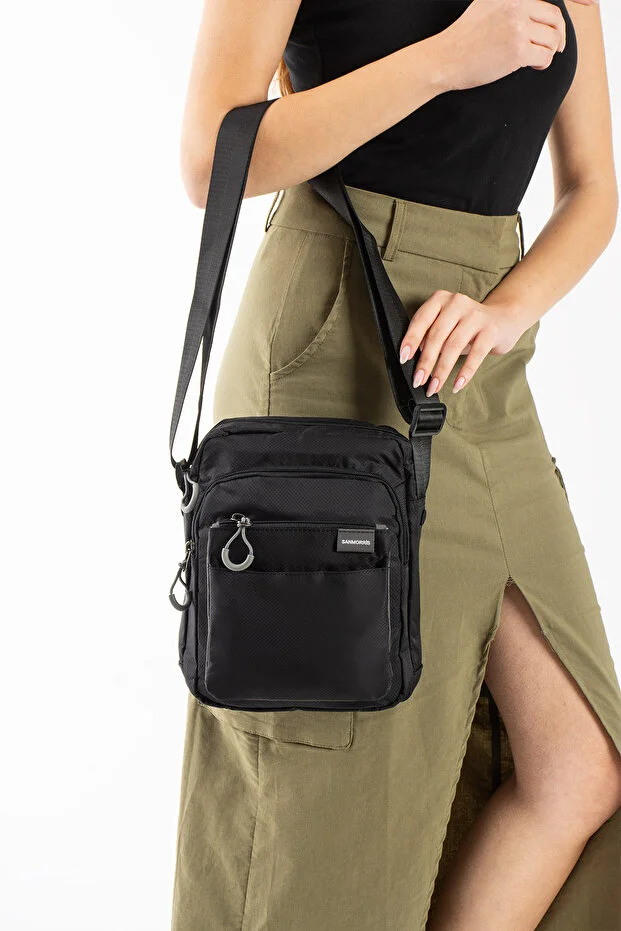 Sanmorris 6022 Unisex 5 Bölmeli Suya Dayanıklı Paraşüt Kumaş Organizer Çanta SİYAH — görsel 4