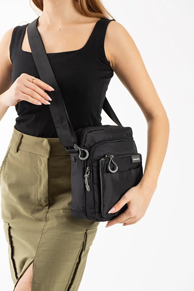 Sanmorris 6022 Unisex 5 Bölmeli Suya Dayanıklı Paraşüt Kumaş Organizer Çanta SİYAH — görsel 5