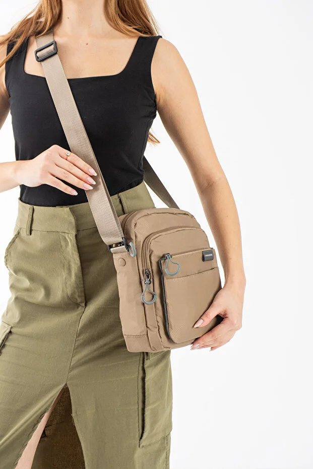 Sanmorris 6022 Unisex 5 Bölmeli Suya Dayanıklı Paraşüt Kumaş Organizer Çanta KOYU BEJ — görsel 5
