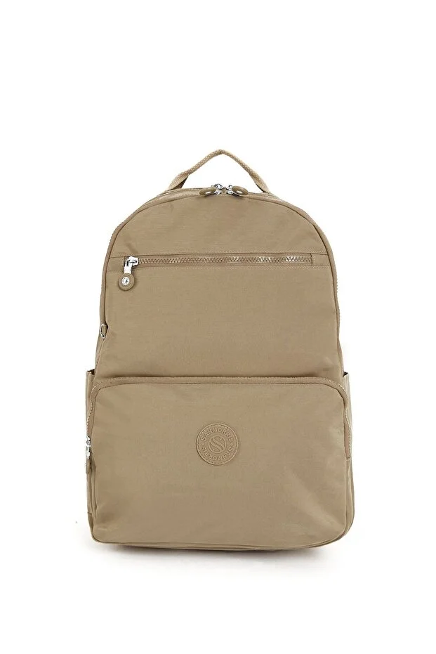 Sanmorris 3060 Unisex Suya Dayanıklı Orta Boy Krinkıl Kumaş Çok Gözlü  Laptop Okul Ve Seyahat Sırt Çantası BEJ — görsel 7
