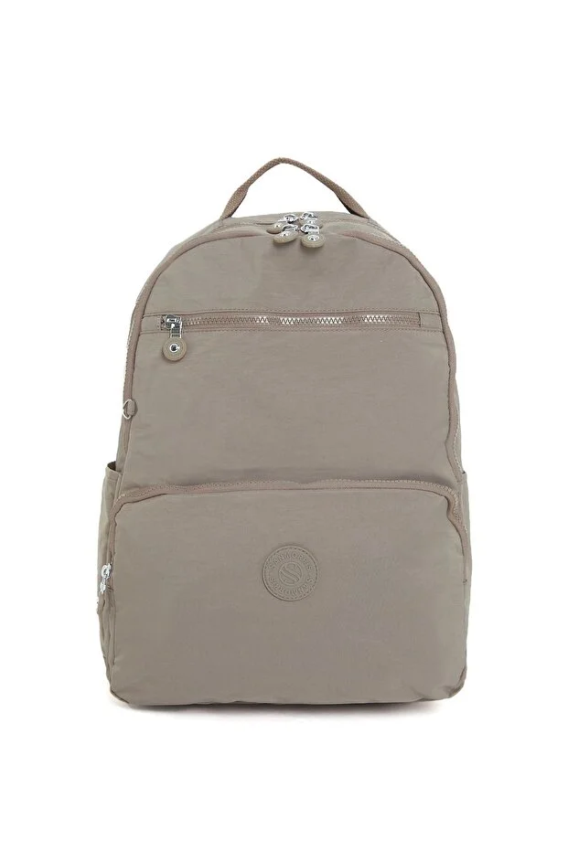 Sanmorris 3060 Unisex Suya Dayanıklı Orta Boy Krinkıl Kumaş Çok Gözlü  Laptop Okul Ve Seyahat Sırt Çantası  HAKİ — görsel 6