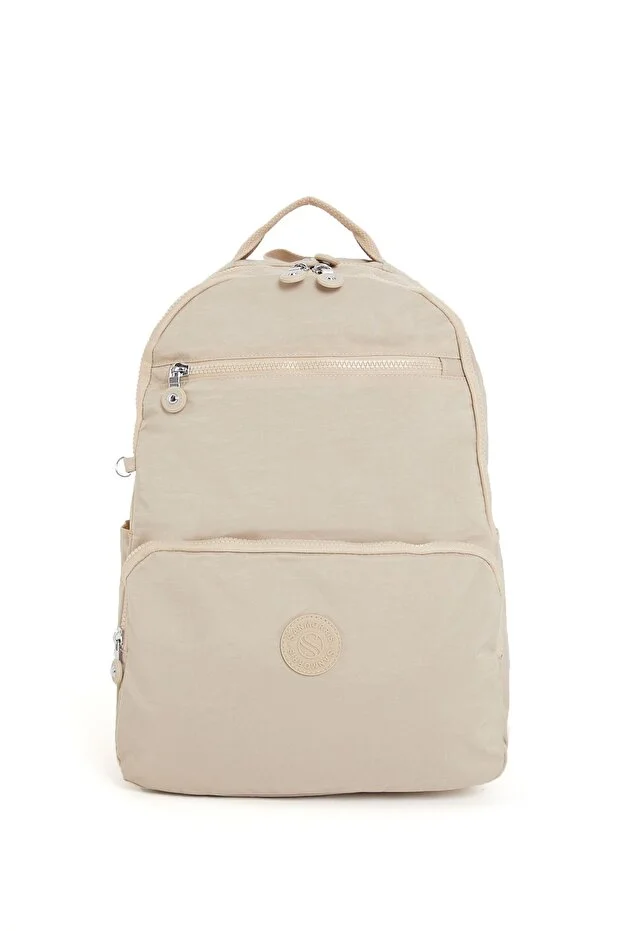 Sanmorris 3060 Unisex Suya Dayanıklı Orta Boy Krinkıl Kumaş Çok Gözlü  Laptop Okul Ve Seyahat Sırt Çantası  KUM — görsel 8