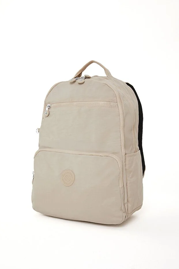 Sanmorris 3060 Unisex Suya Dayanıklı Orta Boy Krinkıl Kumaş Çok Gözlü  Laptop Okul Ve Seyahat Sırt Çantası  KUM — görsel 5