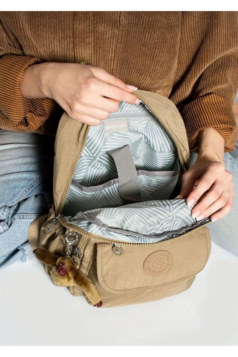 Sanmorris Unisex Suya Dayanıklı Paraşüt Kumaş Çok Gözlü Ön Cepli Ayarlanabilir Askılı Krem Sırt Çantası — görsel 4