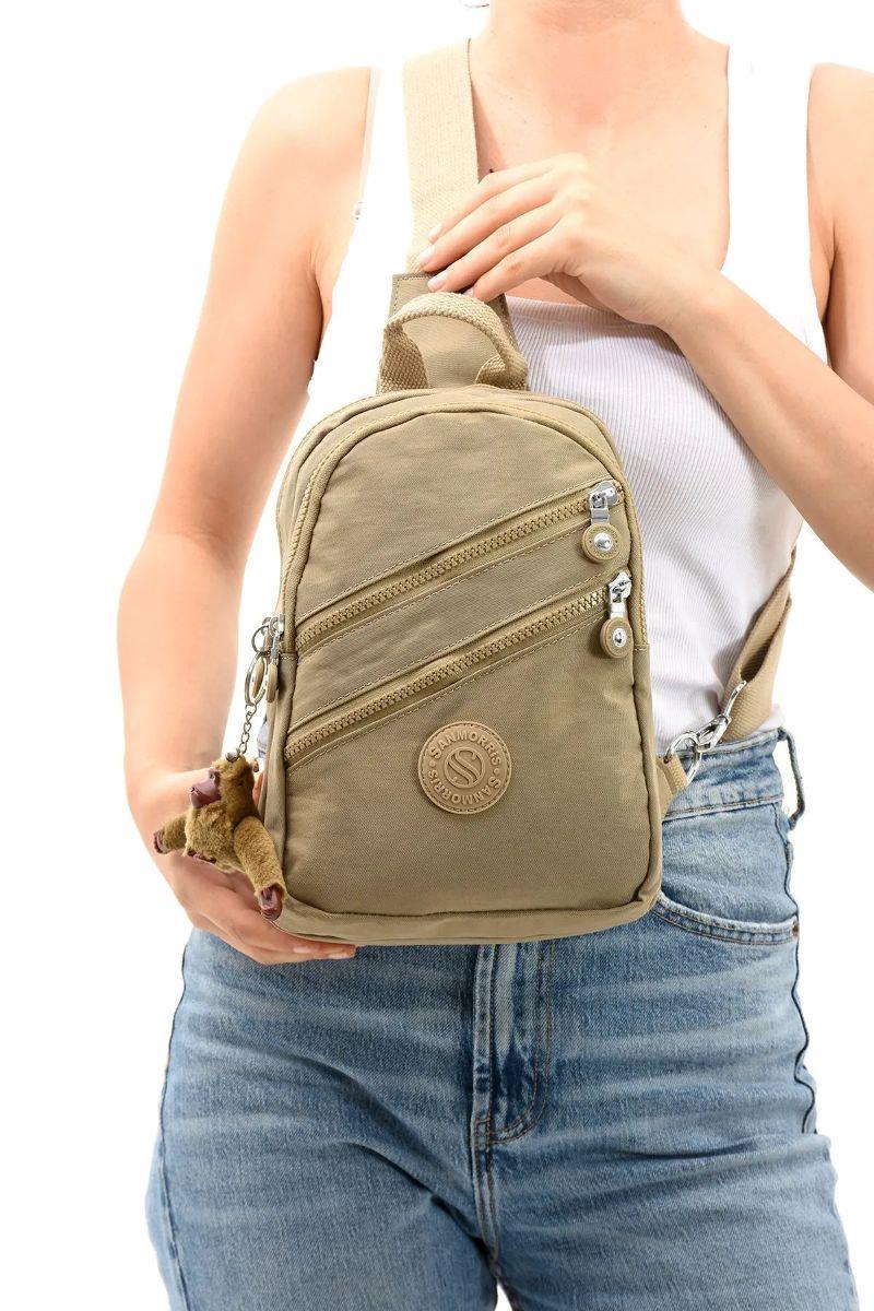 Sanmorris Unisex Kırinkıl Kumaş Suya Dayanıklı Çok Bölmeli Omuz Çantası Body Bag BEJ RENK — görsel 7