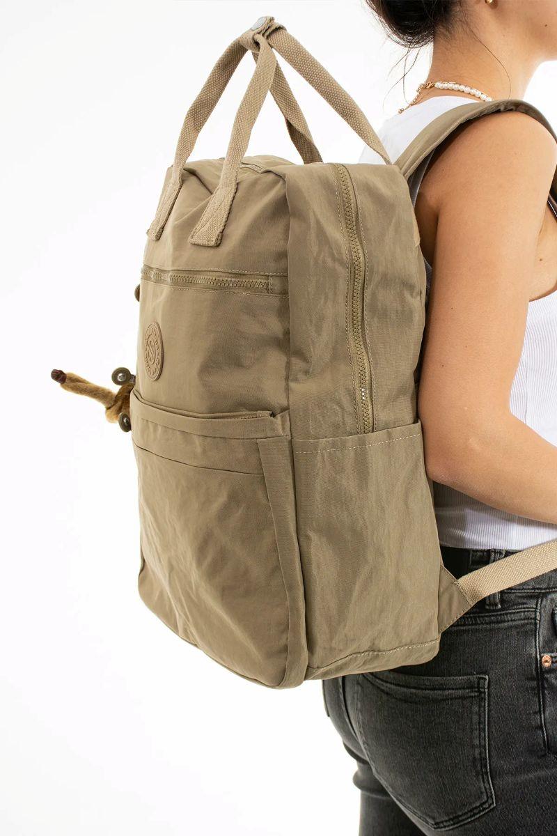 Sanmorris Unisex Suya Dayanıklı Krinkıl Kumaş Çok Gözlü Büyük Boy BEJ Renkli Laptop Okul Ve Sırt Çantası — görsel 6
