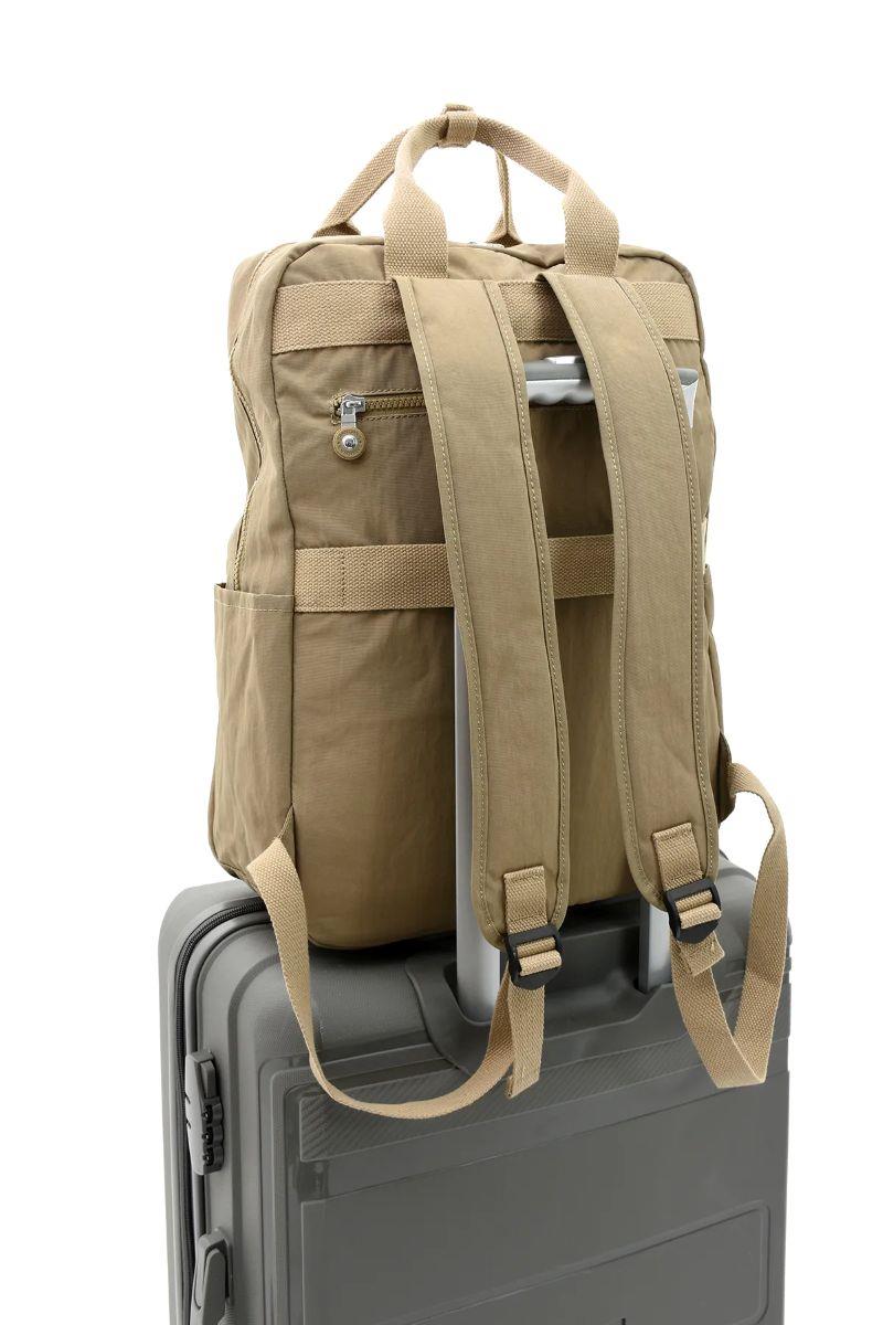 Sanmorris Unisex Suya Dayanıklı Krinkıl Kumaş Çok Gözlü Büyük Boy BEJ Renkli Laptop Okul Ve Sırt Çantası — görsel 4