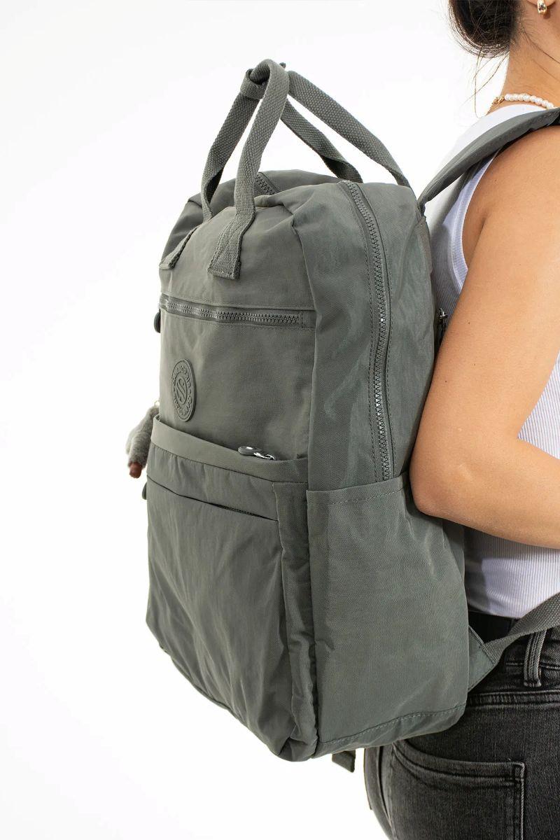 Sanmorris Unisex Suya Dayanıklı Krinkıl Kumaş Çok Gözlü Büyük Boy GRİ Renkli Laptop Okul Ve Sırt Çantas — görsel 5