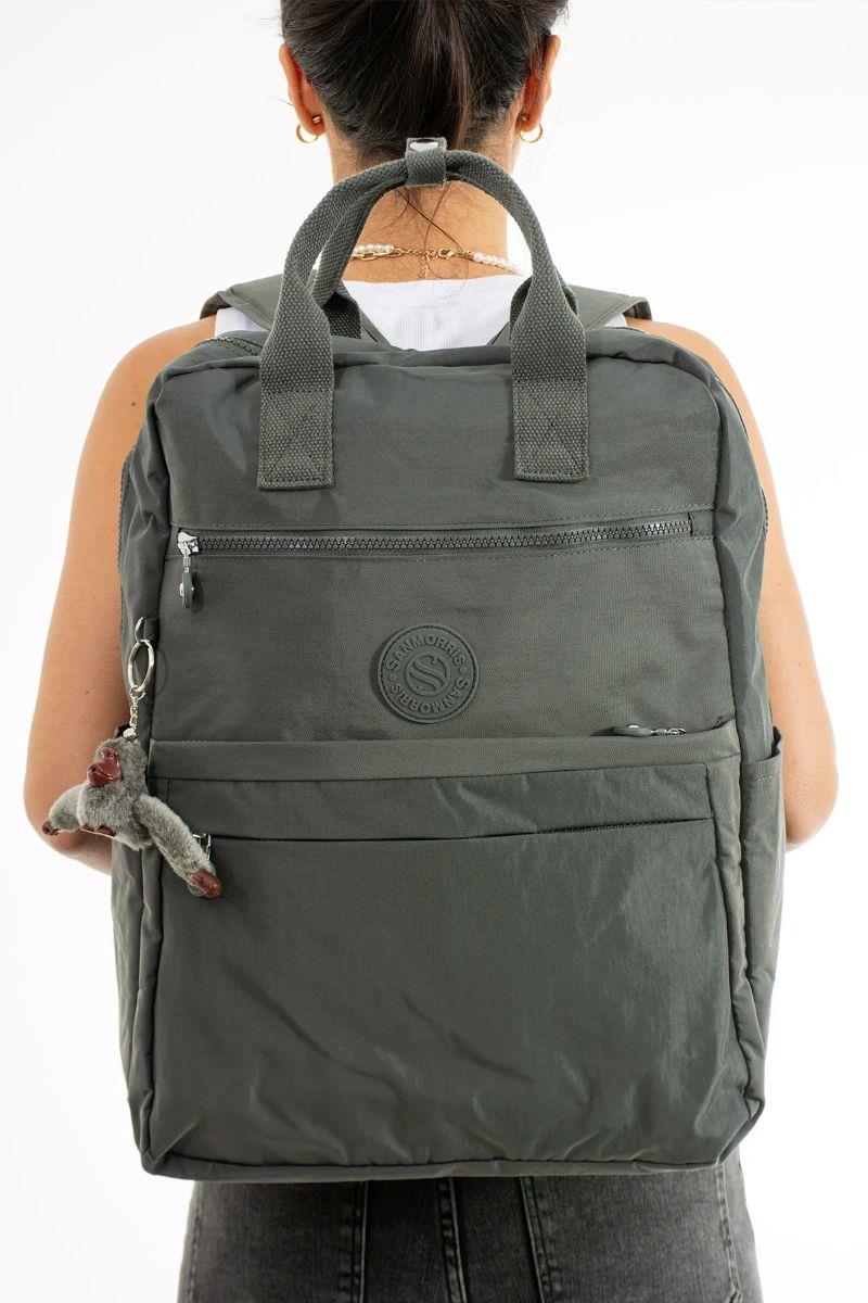 Sanmorris Unisex Suya Dayanıklı Krinkıl Kumaş Çok Gözlü Büyük Boy GRİ Renkli Laptop Okul Ve Sırt Çantas — görsel 4