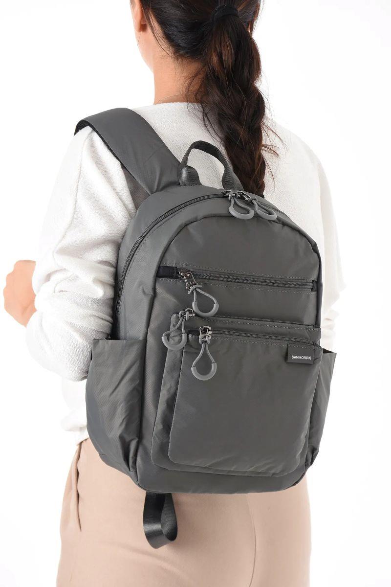 Sanmorris Unisex Suya Dayanıklı Paraşüt Kumaş 4 Bölmeli Laptop Bölmeli Seyahat Ve Okul Çantası KOYU GRİ Renk — görsel 5