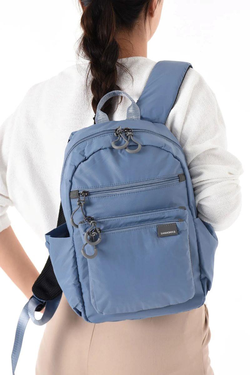 Sanmorris Unisex Suya Dayanıklı Paraşüt Kumaş 4 Bölmeli Laptop Bölmeli Seyahat Ve Okul Çantası MAVİ Renk — görsel 6