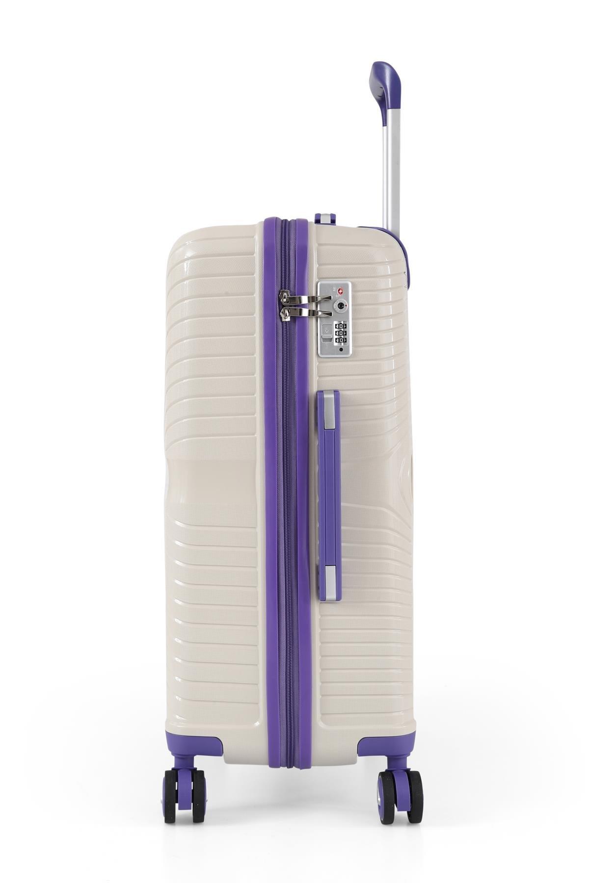 ÇÇS 5239 Polipropilen Büyük Boy Valiz BEYAZ MOR — görsel 4